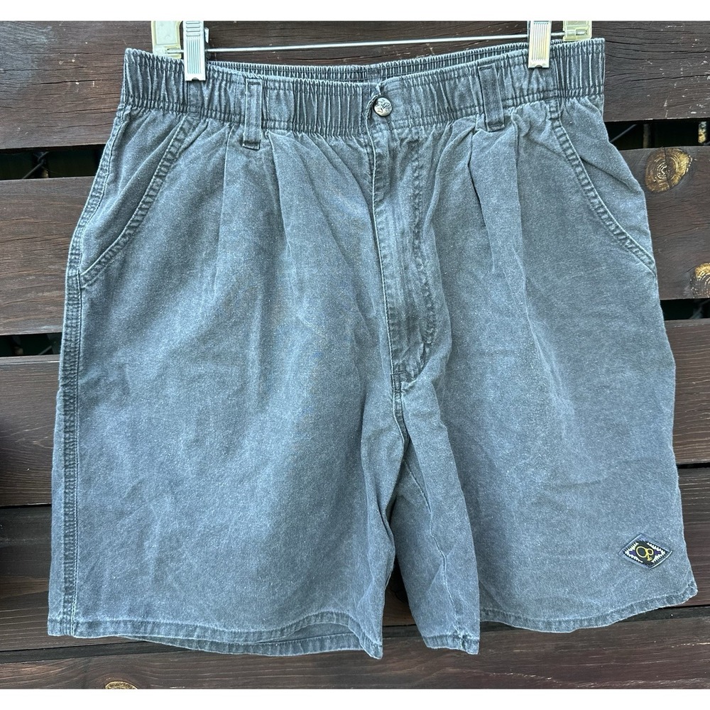 VTG OP Ocean Pacific Shorts Mens Elastic Waist Beach Surf Sunwear 80s 90s Gray L